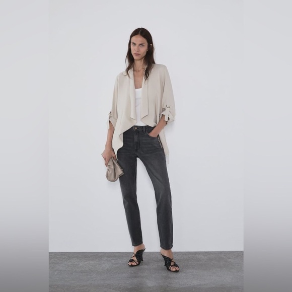 Zara Lightweight Cinch Waist Quarter Sleeve Waterfall Open Front Jacket -Size XS - Picture 4 of 12